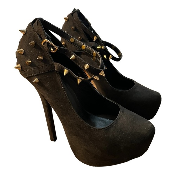 Charlotte Russe Spike Platform Stiletto Goth CrossStrap Vegan Suede Shoes Size 7 - Picture 5 of 14